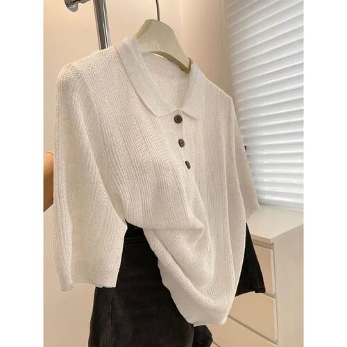 Polo Collar Ice Linen Short-sleeved T-shirt Women's Summer N