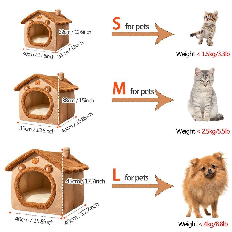 Foldable Pet House Removable Washable Cat House Puppy Cave S