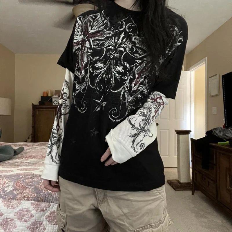 E-girl Gothic Grpahics Print T Shirt Vintage Grunge Mall Got