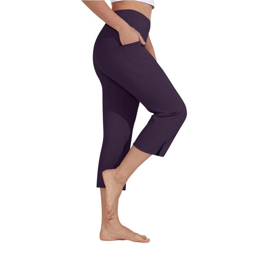 Tk2026 Women's Yoga Pants Side Pocket Foot Split Fitness Run