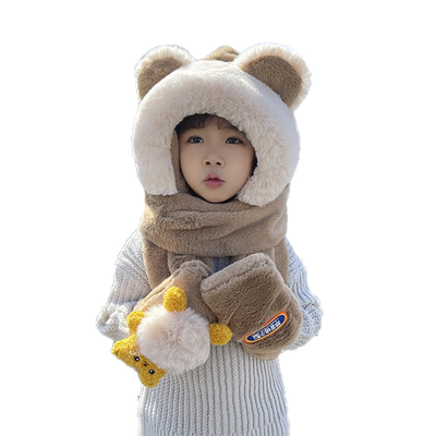 冬季儿童帽子围脖手套一体帽