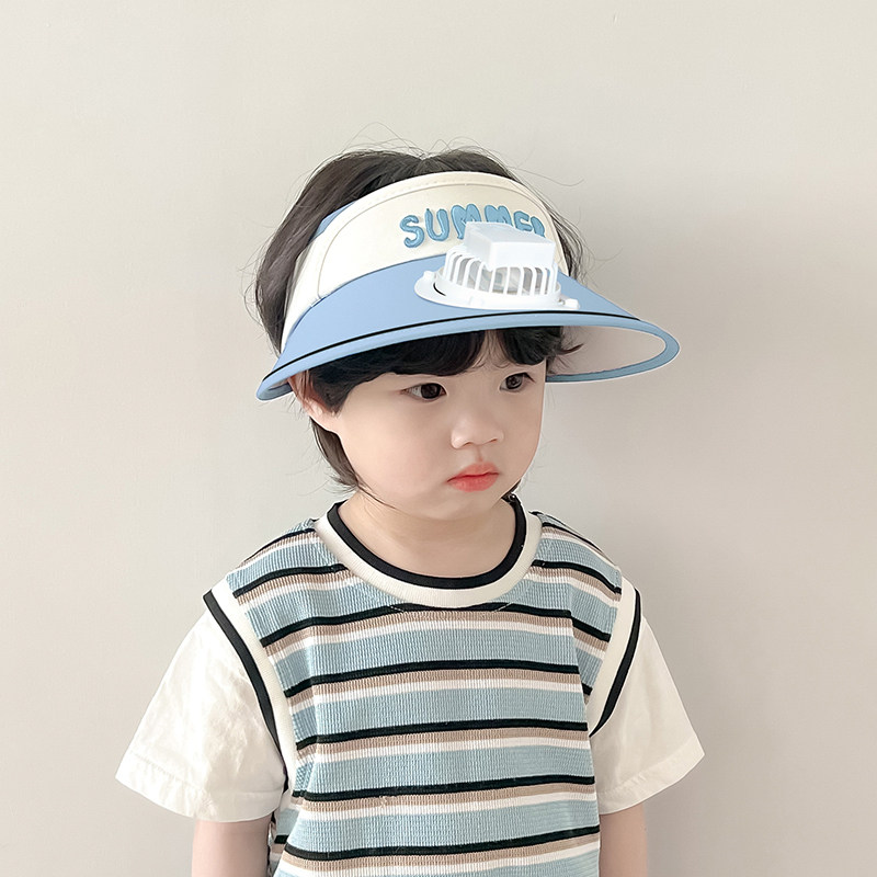 儿童遮阳帽男童夏季带风扇空顶帽女童大檐出游防晒帽宝宝防晒帽子