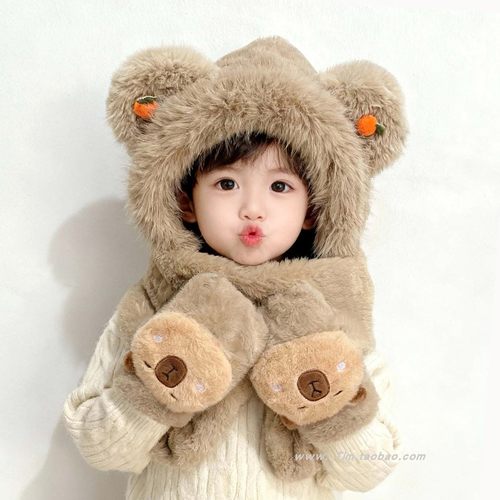 儿童帽子冬季男女童围巾一体帽