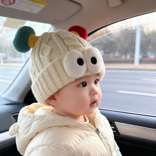 婴幼儿毛线帽秋冬季韩版可爱卡通男女宝宝韩版针织套头护耳保暖厚
