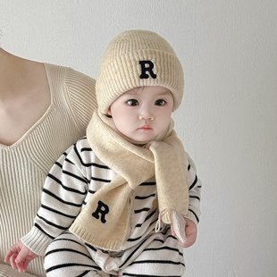 宝宝帽子围巾套装男宝秋冬婴儿毛线帽围脖女宝冬季幼儿冬天一两岁