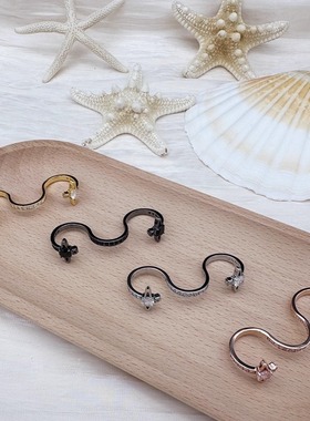 时尚个性 金银玫黑四色 双土星S型镶钻 土星戒指- D8094