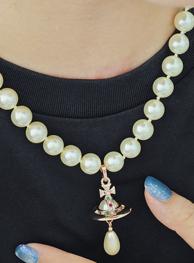 土星珍珠单层立体水滴项链打结