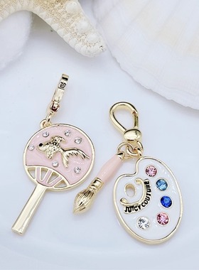 时尚可爱 白色调色盘 金边粉色圆扇  吊坠--J8039-J8119