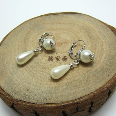 土星银白小号水滴耳环珍珠