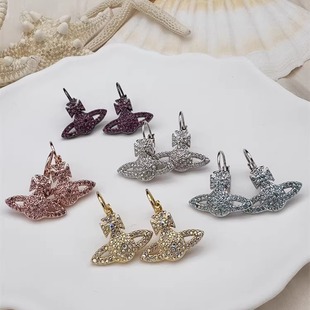 土星耳环 正白金满钻土星长扣 A8275 个性 时尚