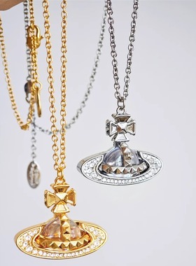 土星立体铆钉半面项链棱形