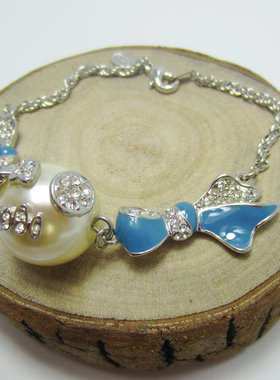 土星大珍珠蝴蝶结手链蓝色