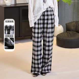 直筒百搭宽松垂感格子休闲裤 韩版 女12190 新款 黛芙迪恩2025秋季
