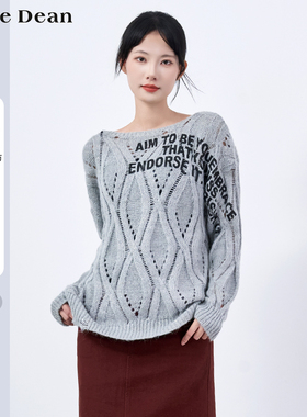 黛芙迪恩粗麻花镂空潮感字母印花毛衣女装上衣2024秋季新款 11824