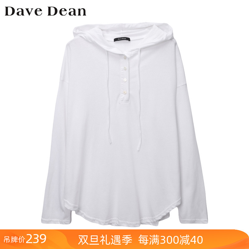 【商场同款 DaveDean女装】薄款长袖连帽T恤宽松长款防晒衫 11022