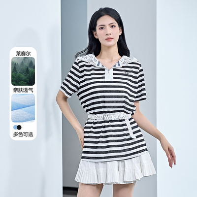 黛芙迪恩蕾丝连帽撞色针织衫2025夏季新款甜美小众上衣女12096