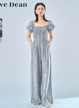 【商场同款】黛芙迪恩显瘦纯色泡泡袖水墨连体裤2024夏新款 11724