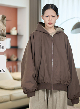 黛芙迪恩2025冬款保暖时尚纯色休闲风连帽双面可穿外套女12348