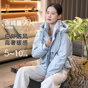 黛芙迪恩2025冬季 设计感连帽皮羽绒服女90%白鸭绒保暖外套982Z