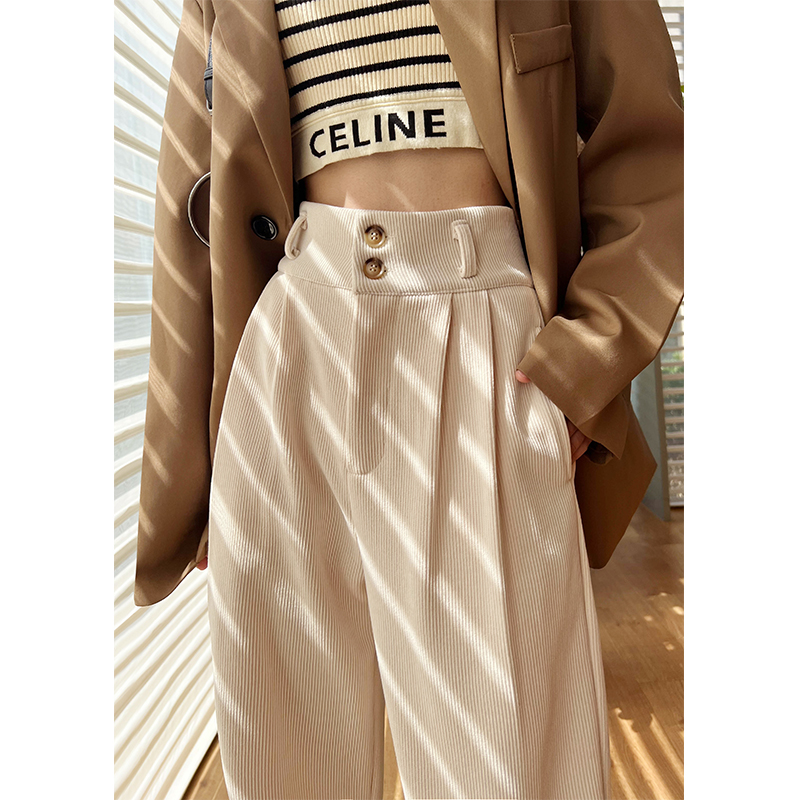 高腰通勤花约季长裤雪尼尔西装裤