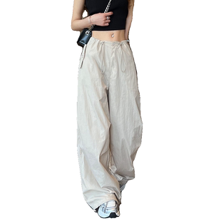 美式工装裤女夏季2025新款大码胖mm显瘦阔腿裤休闲冰丝速干伞兵裤