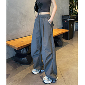 女夏季 薄款 2024新款 灰色美式 冰丝伞兵运动裤 裤 休闲宽松阔腿裤 工装