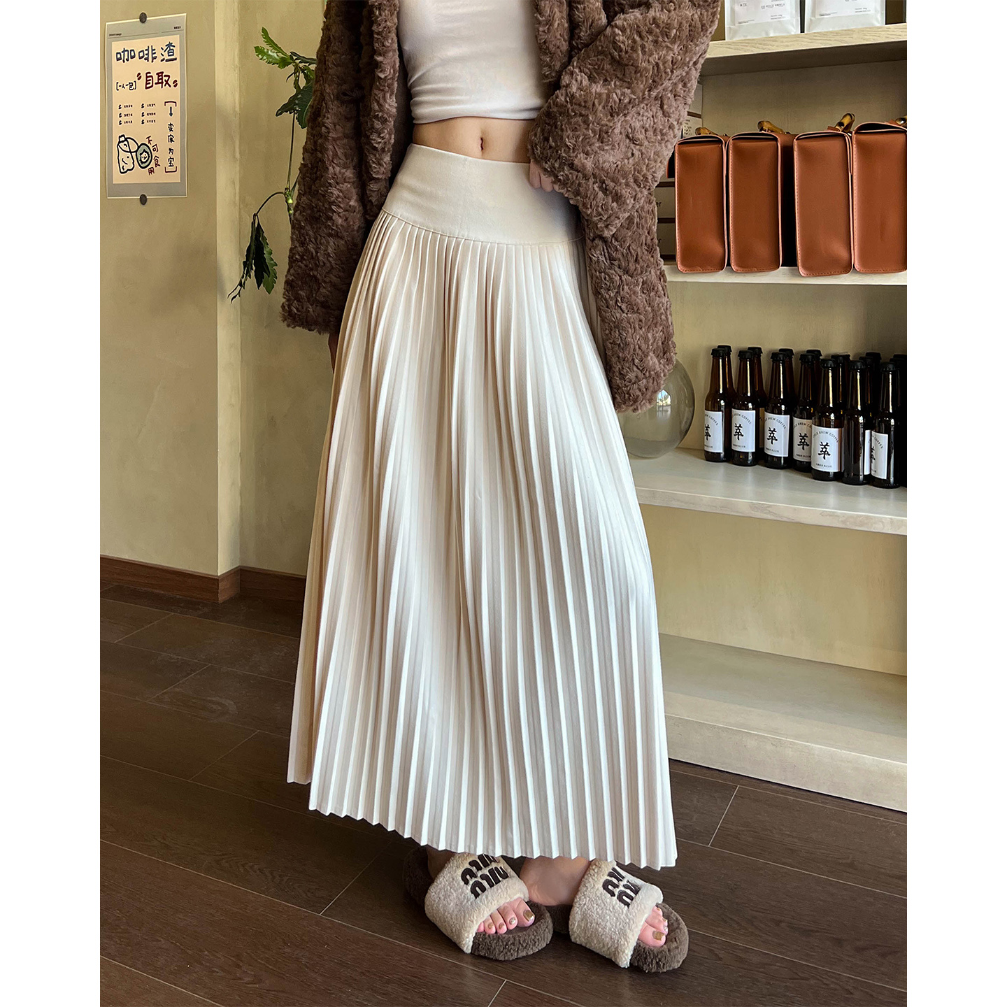 花约季白色百褶裙女新款秋冬