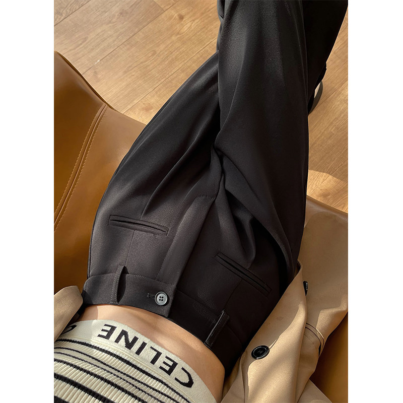 黑色窄版阔腿裤女春秋2024新款垂感显瘦直筒裤拖地长裤夏,女装/女士精品,休闲裤,淘宝优惠券,粉丝福利购,淘宝优惠卷