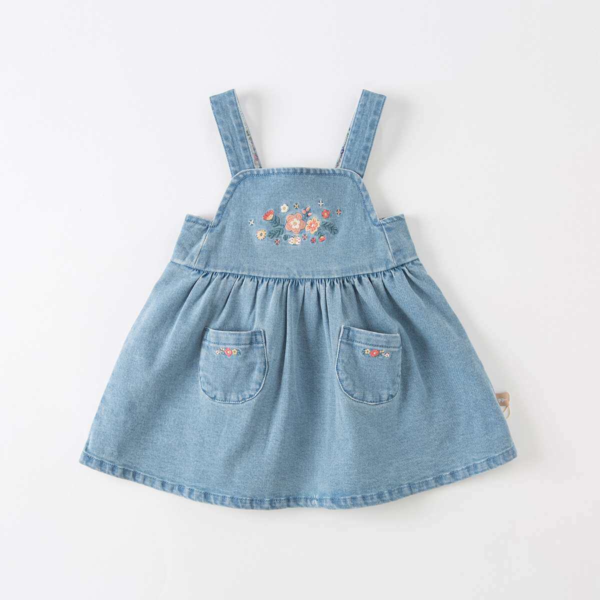 戴维贝拉女童休闲背带裙2023春装新款童装宝宝裙子儿童洋气牛仔裙