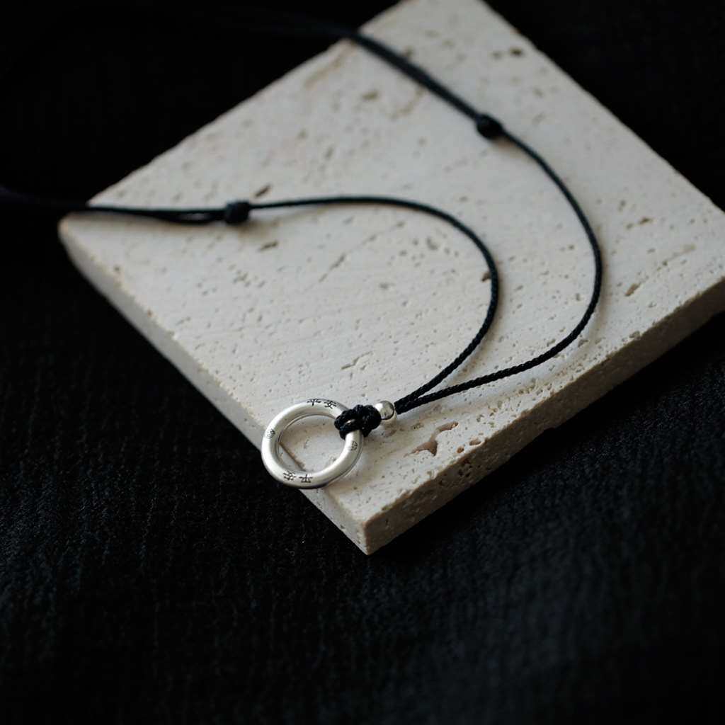 s999足银原创设计实心纯银平安扣项链 复古情侣男女挂件吊坠礼物