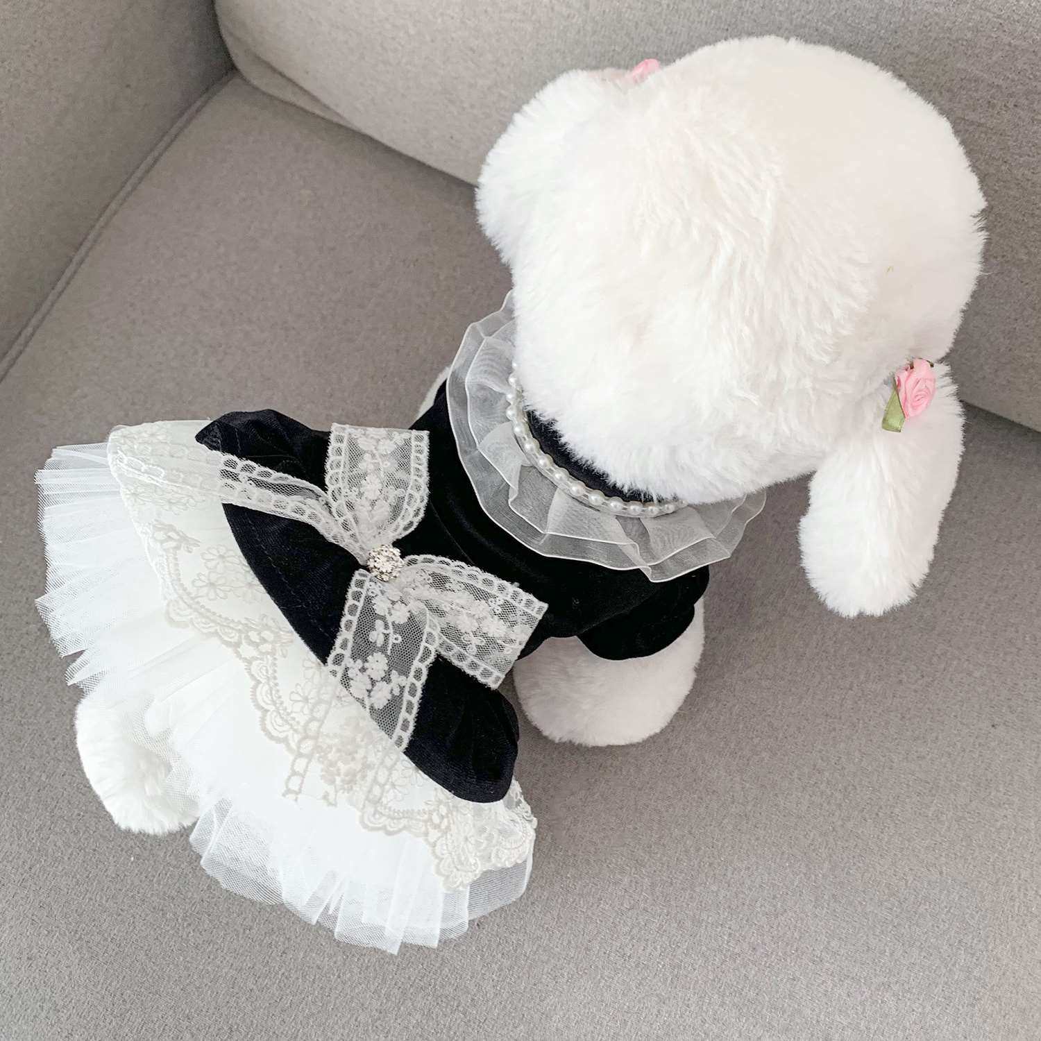 PETCIRCLE 宠物狗狗衣服比熊黑色泰迪猫咪公主博美可爱小狗裙子