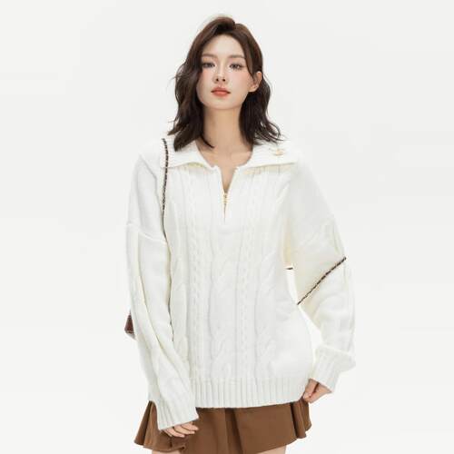 Unizzle丨学院风宽松百搭休闲套头针织衫刺绣日常通勤女毛衣外套
