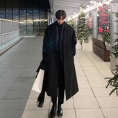 冬季 宽松帅气毛呢外套男英伦风衣 过膝韩版 新款 顺毛呢子大衣男长款