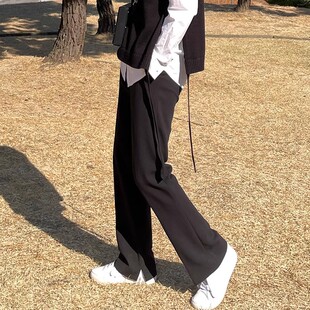 阔腿免烫抗皱休闲裤男宽松直筒西装裤潮牌ins商务正装裤脚开衩男
