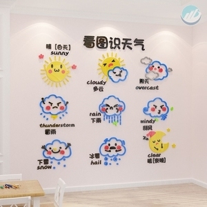 幼儿园天气预报环创创意墙面材料立体学校3d墙贴商场布置儿童卡通