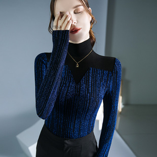 感拼接亮丝高领洋气小衫 季 1221k1 内搭新款 秋冬女打底衫