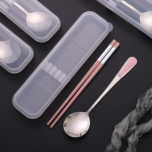简约时尚餐具套装滴胶不锈钢勺合金筷子两件套青少年便携餐具勺子
