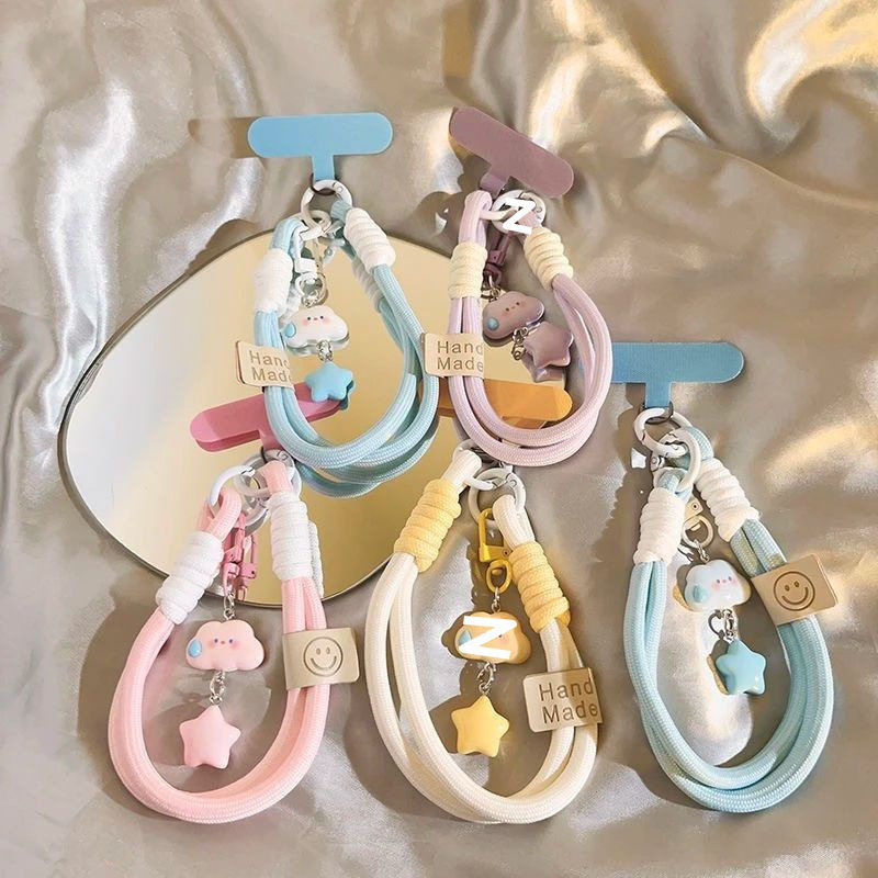 云朵星星手机挂绳腕带短款相机挂链钥匙扣通用手绳可爱相机链粉色