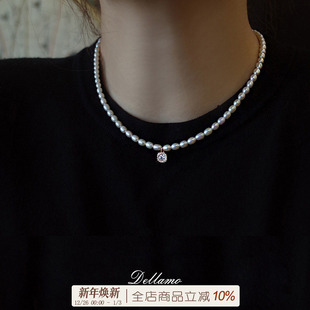 dellamo闪钻吊坠珍珠项链女轻奢小众高级感锁骨颈链2025新款 爆款