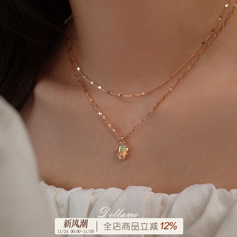 dellamo欧泊项链女原创设计高级锁骨颈链精致配饰2025年新款夏季
