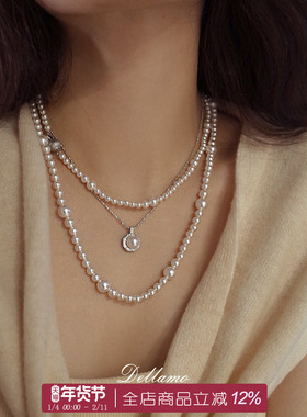 dellamo[大牌感】珍珠项链女纯银高级感毛衣链2025年新款新年配饰