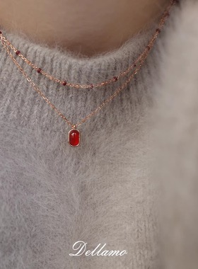 平安无事牌红色宝石玛瑙项链女