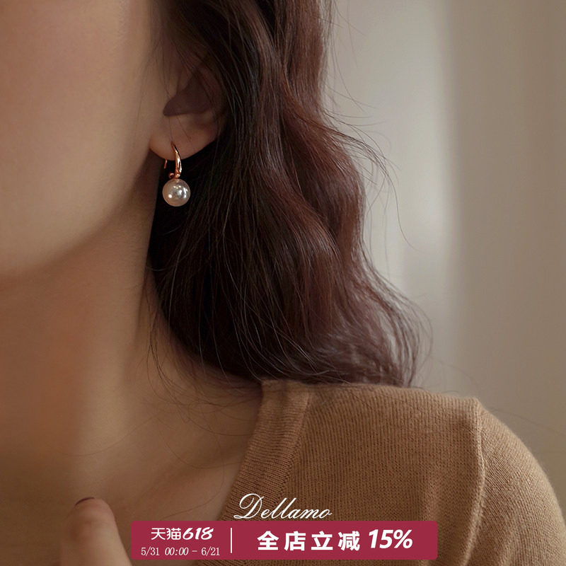 dellamo纯银珍珠耳环女
