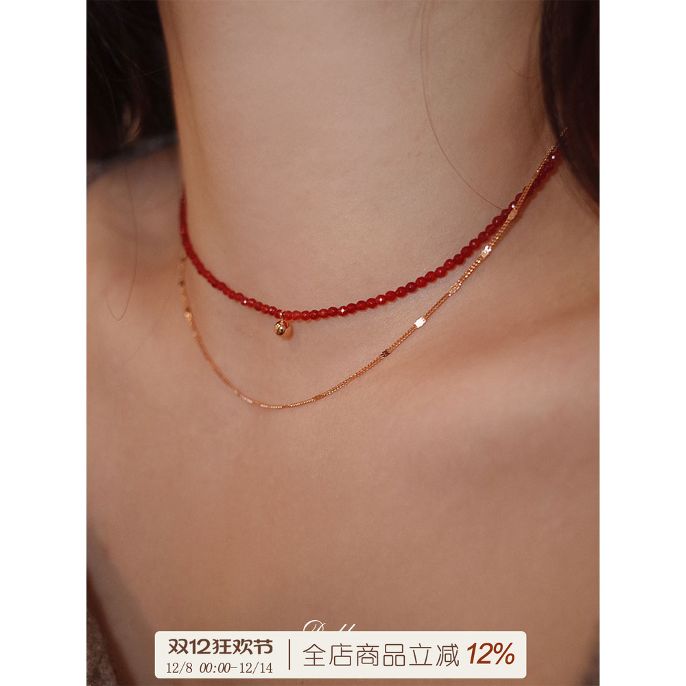 DELLAMO天然红玛瑙项链女生礼物