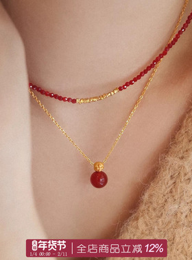 dellamo喜柿多多红色玛瑙项链女高级感冬季毛衣链过年本命年配饰