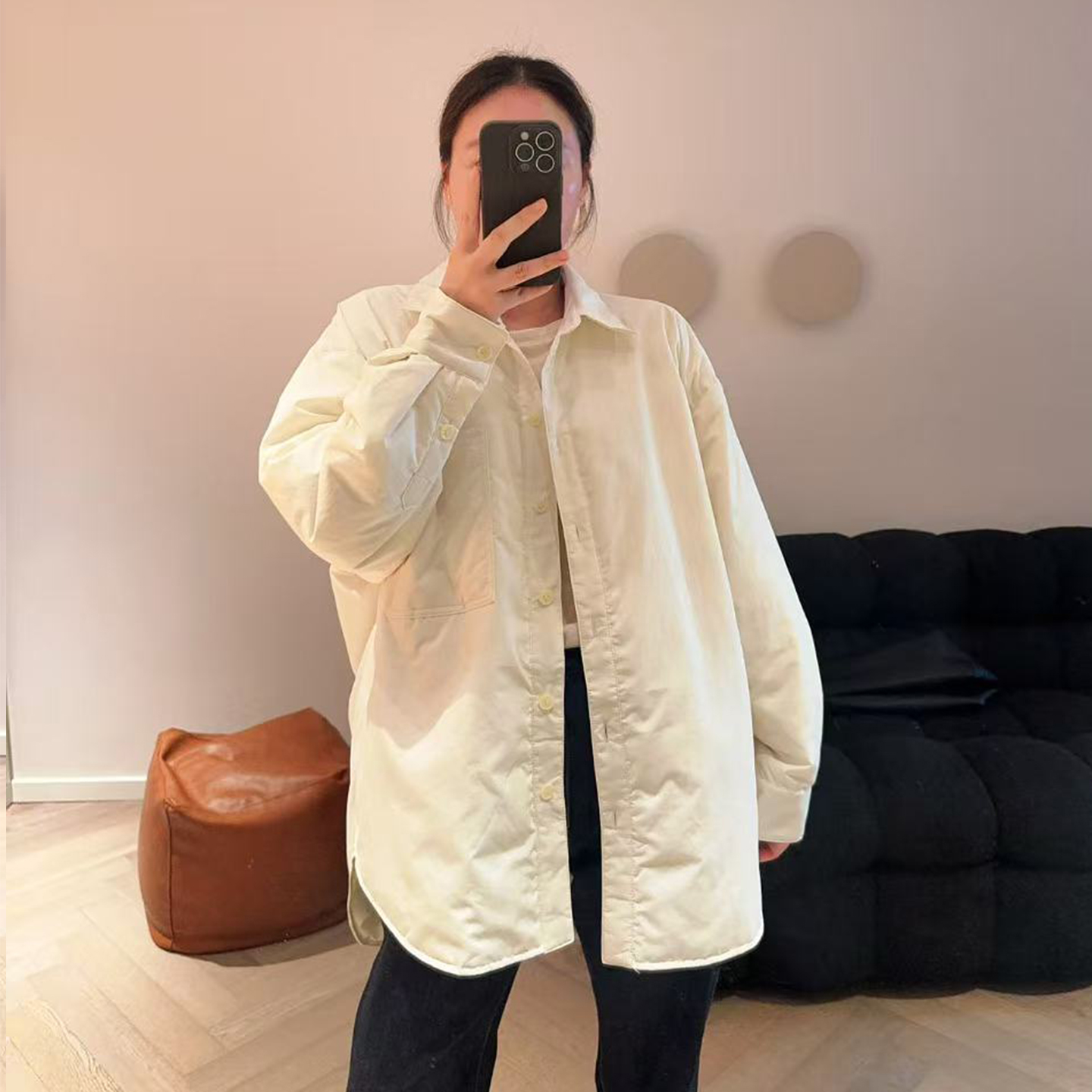 2025新90白鹅绒轻薄羽绒服女防水衬衫男友风男女同款宽松休闲极简