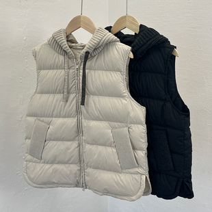 bc款2025秋冬轻薄短款针织拼接连帽白鹅绒外套外穿马甲背心羽绒服