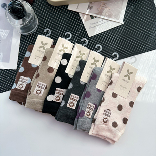 西客优品女袜羊毛波点圆点秋冬保暖中筒袜学生成人袜子252Y2781