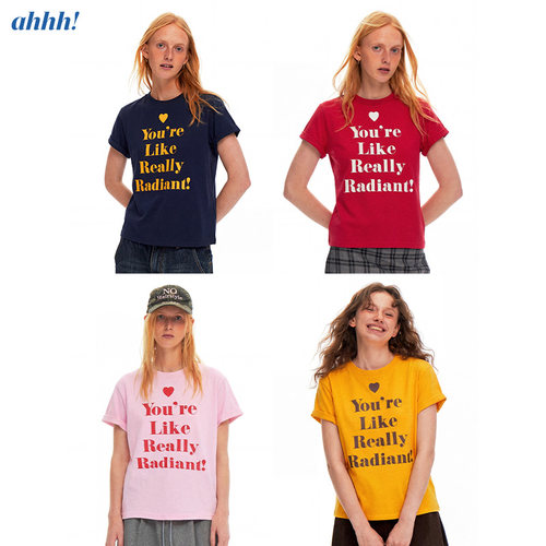 Ahhh【小八同款】原创爱心印花短袖T恤女夏圆领宽松显瘦正肩上衣