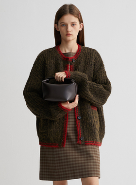 Ahhh【张婧仪丨蒋奇明同款】复古拼色毛衣开衫针织衫慵懒加厚外套